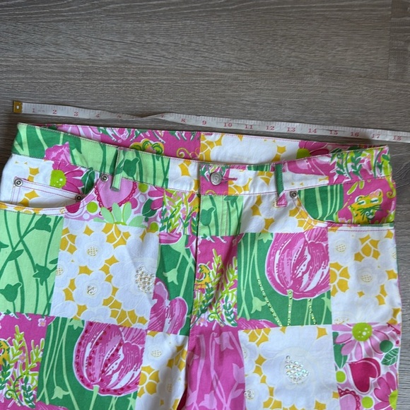 Vtg Lilly Pulitzer white label Patchwork Boot Cut Beads Rhinestones Pants 12 - Picture 6 of 11